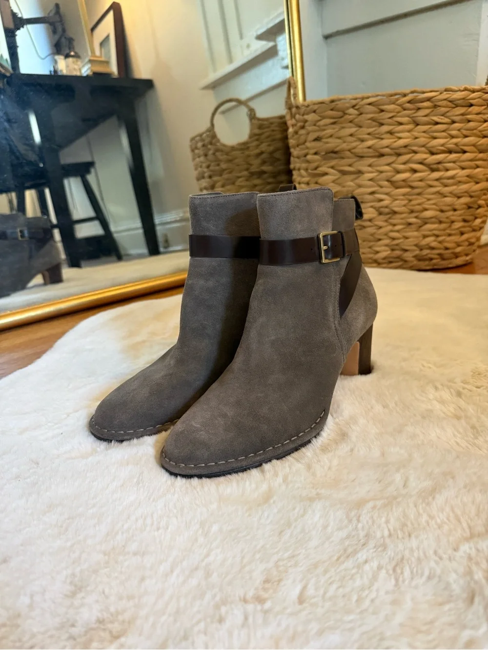 Clark’s Suede Ankle Boots with Buckle Strap - Gray